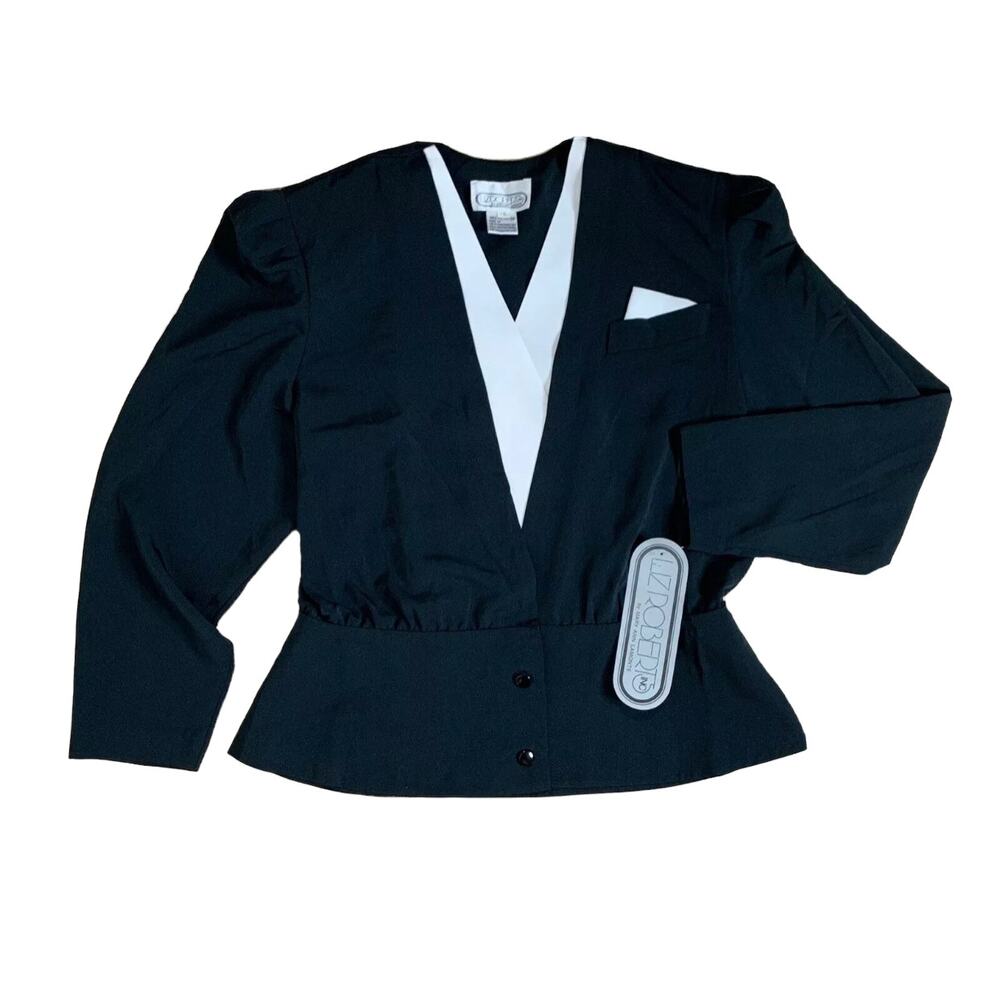 Liz roberts wrap front suit blazer black Sz 16 collared  long sleeve